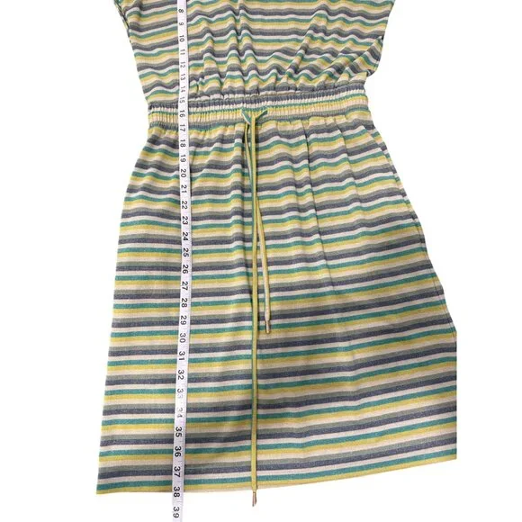 Donna Morgan Dress Short Sleeve Striped Metallic Green Yellow Elastic Waist Sz 4 - Picture 6 of 9